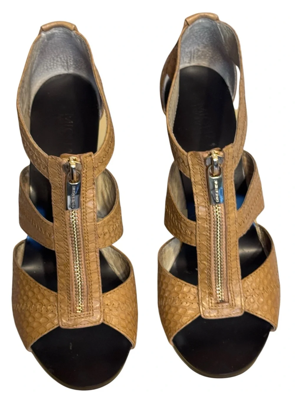 Michael Kors Tan Berkley Strap Open Toe Heels